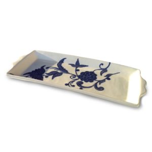 Plat cake céramique Fleur bleue 30cm